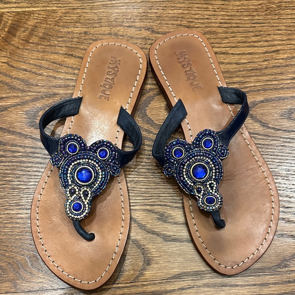 Mystique Boutique Black and Blue Beaded Sandals